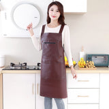 Waterproof Rubber Vinyl Apron - Heavy Duty Model - Stay Dry - Industrial Chemical Resistant Plastic - Leather Apron for Kitchen, Cooking, Dishwashing, Dog Grooming - Black Dark Red - Front View