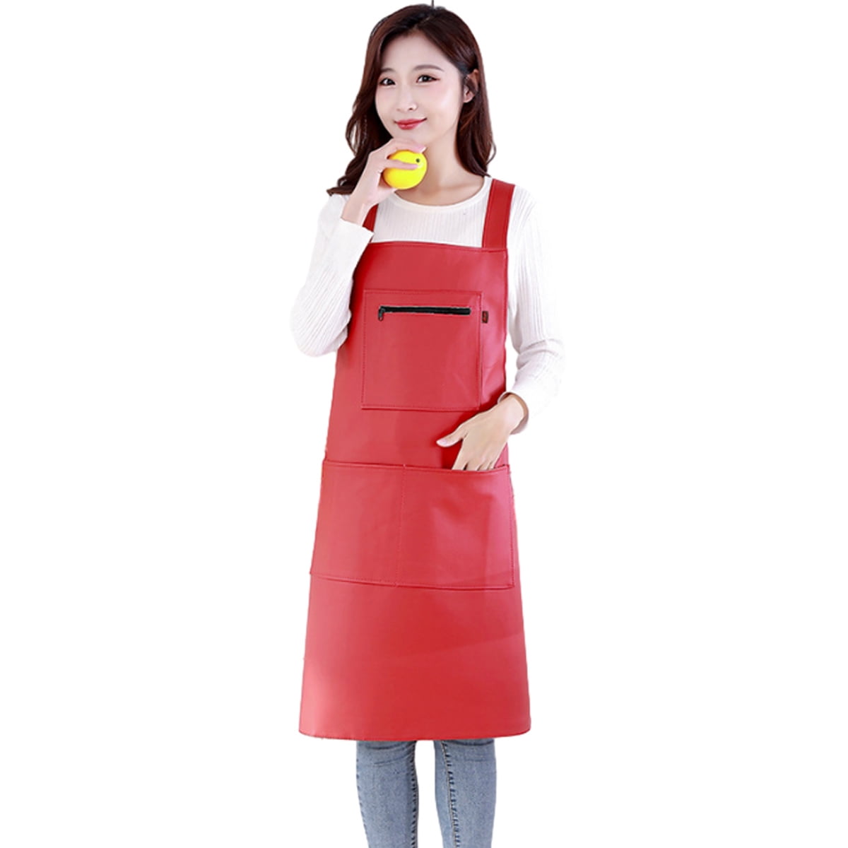 Waterproof Rubber Vinyl Apron - Heavy Duty Model - Stay Dry - Industrial Chemical Resistant Plastic - Leather Apron for Kitchen, Cooking, Dishwashing, Dog Grooming - Black Red