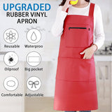 Waterproof Rubber Vinyl Apron - Heavy Duty Model - Stay Dry - Industrial Chemical Resistant Plastic - Leather Apron for Kitchen, Cooking, Dishwashing, Dog Grooming - Black Red