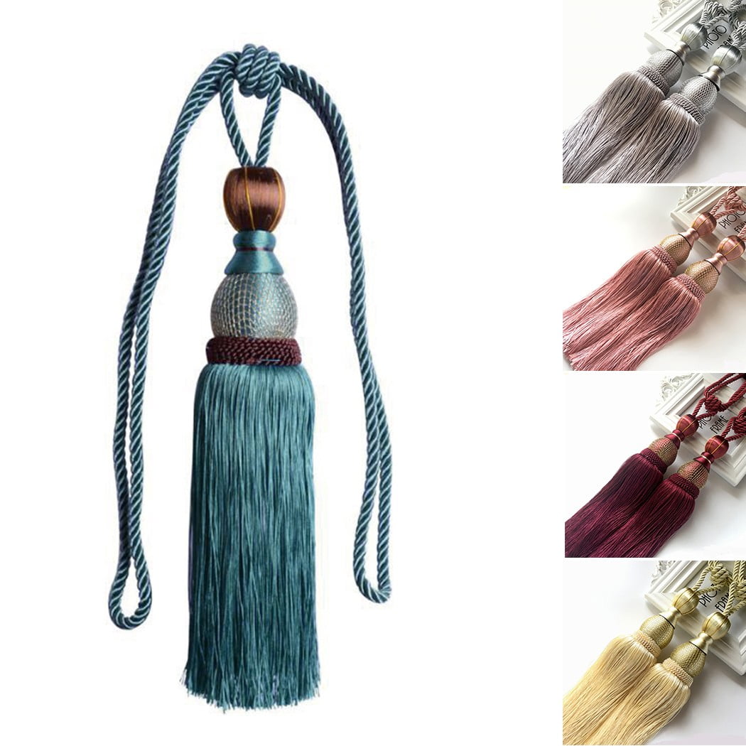 2pcs Large Tie Backs Ball Tassel Curtain Rope Tieback,Gold Blue