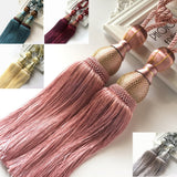 2pcs Large Tie Backs Ball Tassel Curtain Rope Tieback,Gold Blue