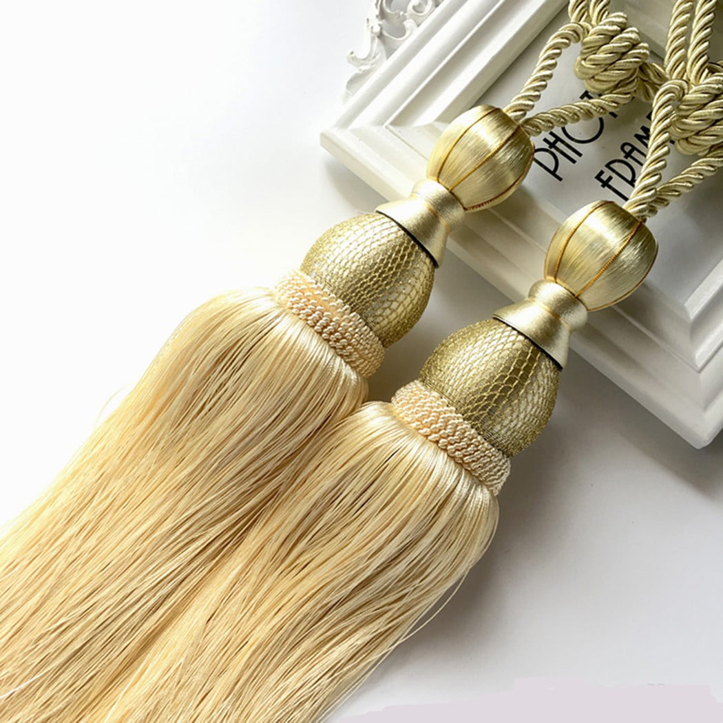 2pcs Large Tie Backs Ball Tassel Curtain Rope Tieback Gold