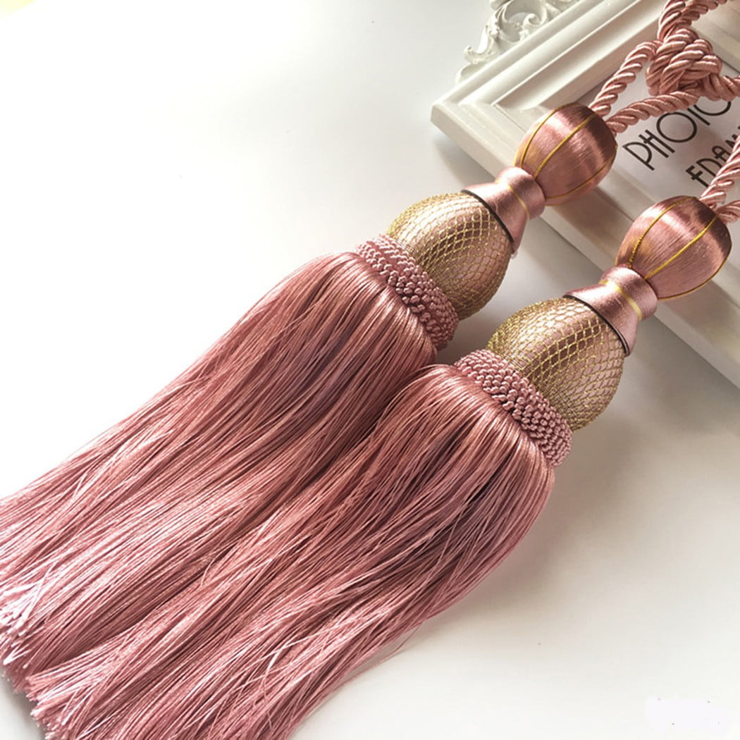2pcs Large Tie Backs Ball Tassel Curtain Rope Tieback,Gold Pink