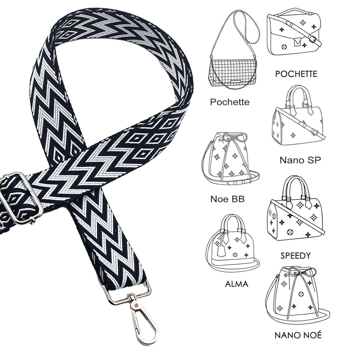 Replacement Crossbody Strap Handbag Guitar Strap Purse Shoulder Strap Adjustable Retro Jacquard - Dark blue