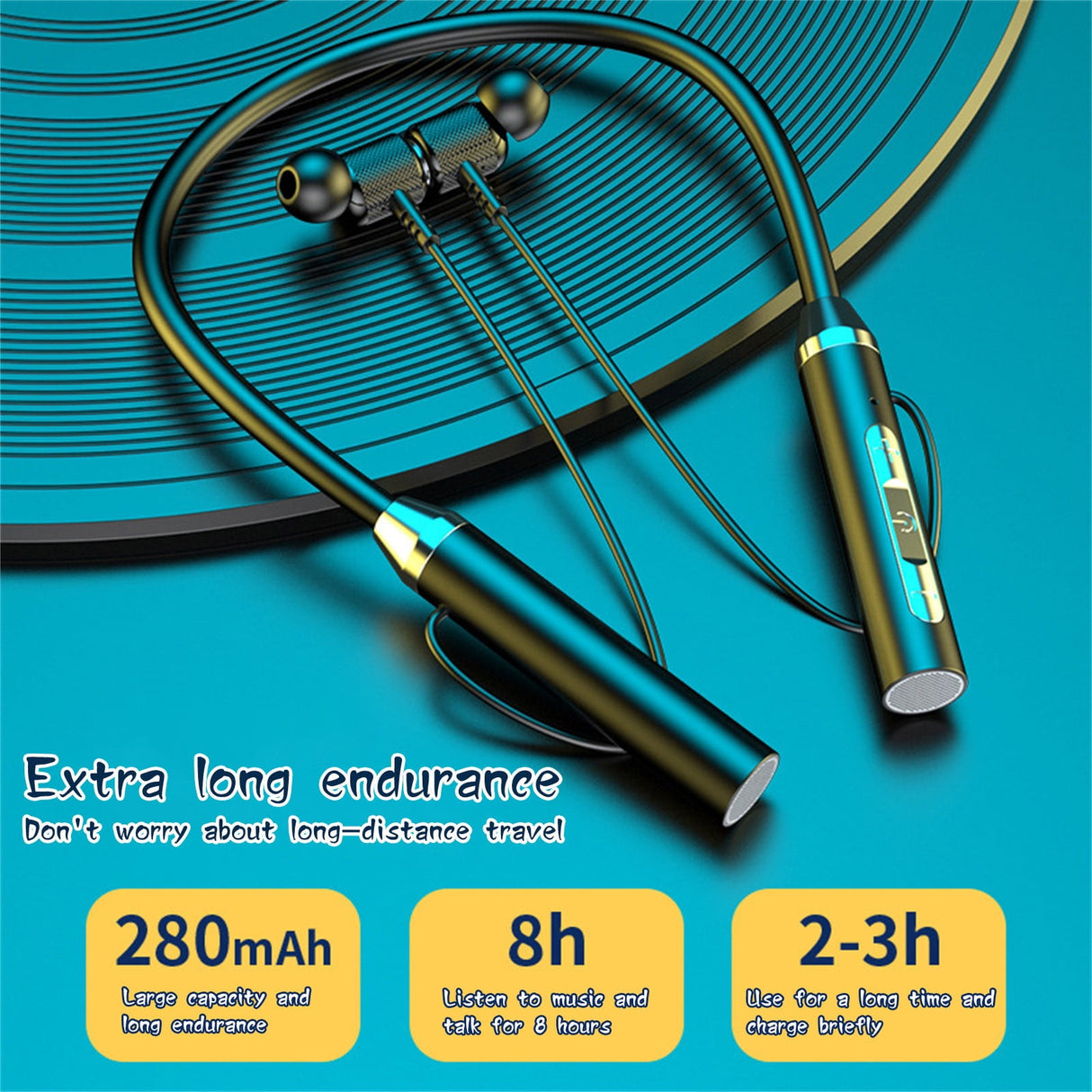 Neckband Bluetooth Headphones Wireless Earbuds with Microphone Flashlight Around the Neck Waterproof Sport Headset Noise Cancelling Ear Buds 120H Playtime for Running Cycling Cell Phone Black