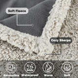 Waterproof Pet Blanket, Pee Urine Proof Dog Blanket Cover for Couch Bed Furniture Protector, Liquid Proof Blanket for Small Medium Dogs, Buffale Red/Tuape, 50” x 60”. Gray/Tuape - Side View