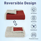Waterproof Pet Blanket, Pee Urine Proof Dog Blanket Cover for Couch Bed Furniture Protector, Liquid Proof Blanket for Small Medium Dogs, Buffale Red/Tuape, 50” x 60”. Wine/Tuape