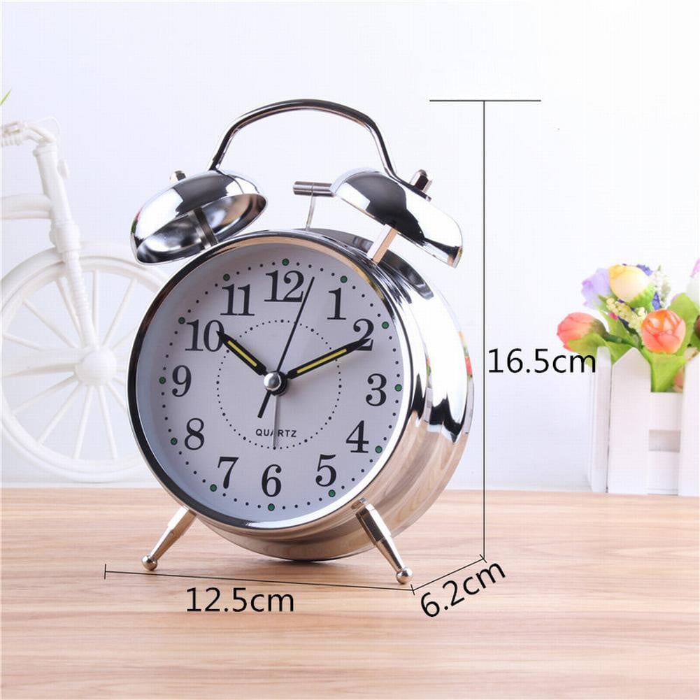 Bedside Traditional Classic Saxon Wind Up Double Bell Alarm Clock Chrome