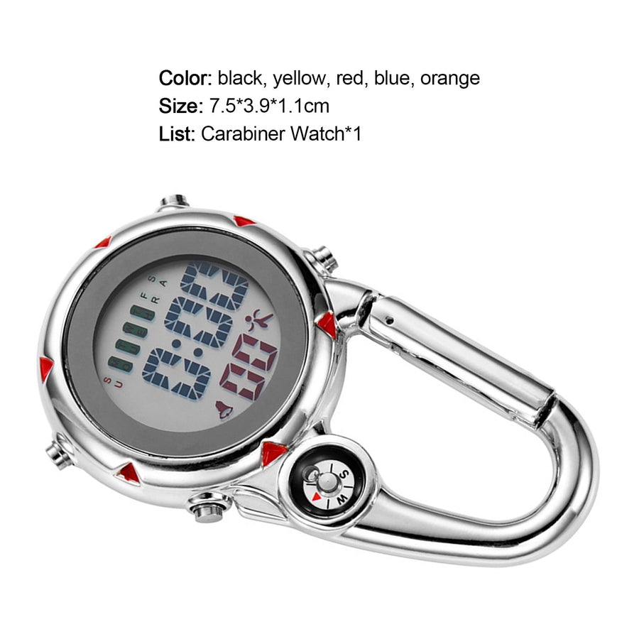Digital Carabiner Watch Luminous Anti-scratch Precise Backpack Belt Pocket Clip on Watch for Outdoor Orange