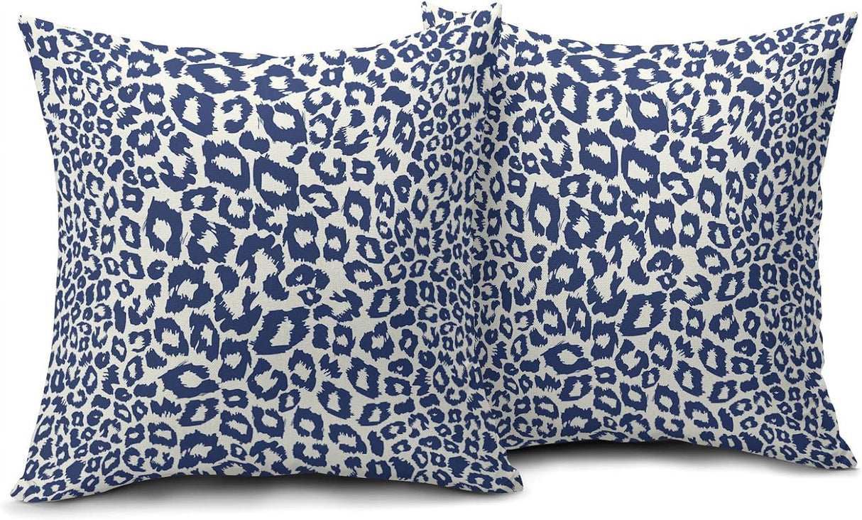 Lime Green White Leopard Print Pillow Covers 18x18 Inch Set of 2 Cheetah Animal Spots Decorative Throw Pillows For Couch Farmhouse Chinoiserie Pillow Cases Home Decor For Room Sofa Bed Porch Outdoor 18" x 18" Blue Leopard