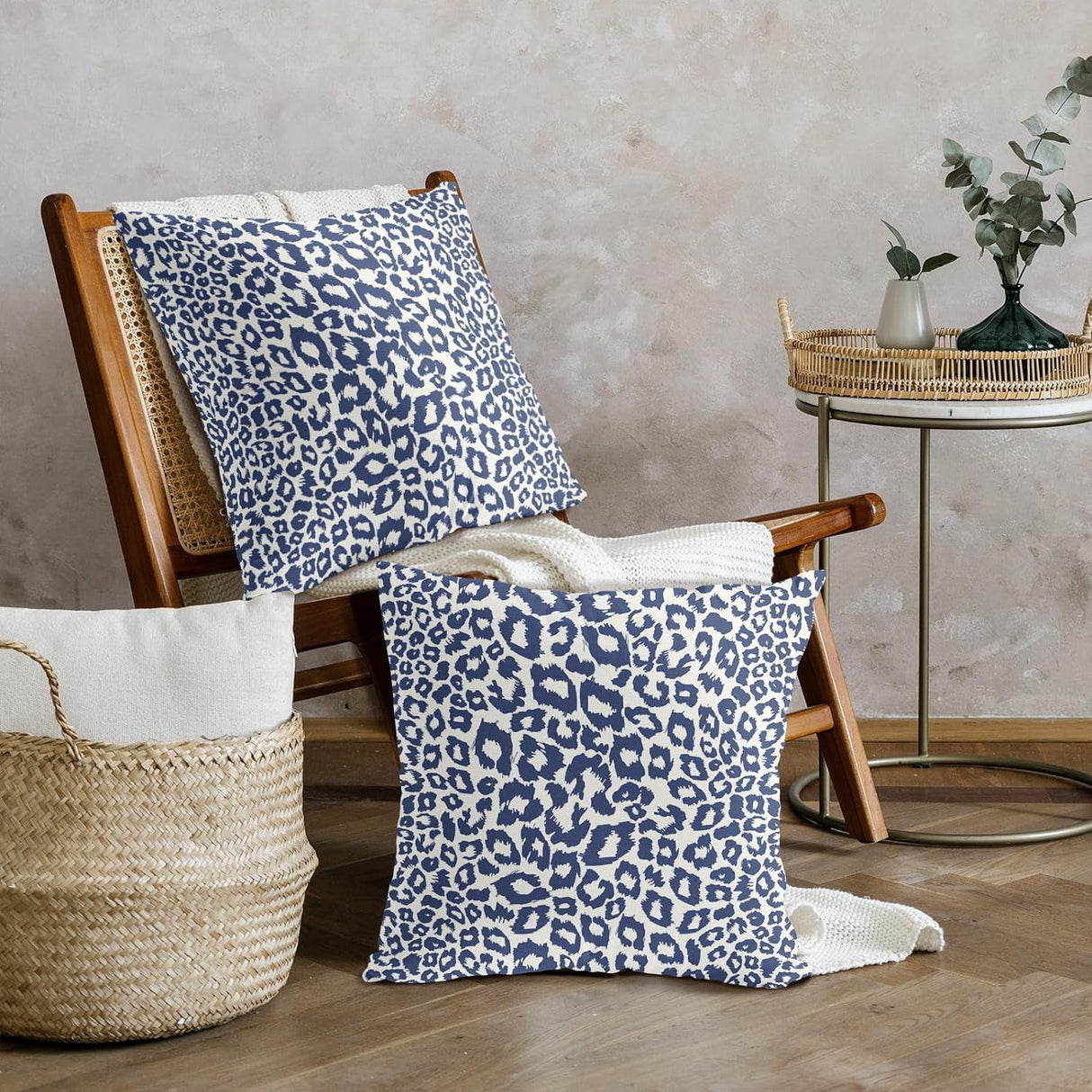 Lime Green White Leopard Print Pillow Covers 18x18 Inch Set of 2 Cheetah Animal Spots Decorative Throw Pillows For Couch Farmhouse Chinoiserie Pillow Cases Home Decor For Room Sofa Bed Porch Outdoor 18" x 18" Blue Leopard
