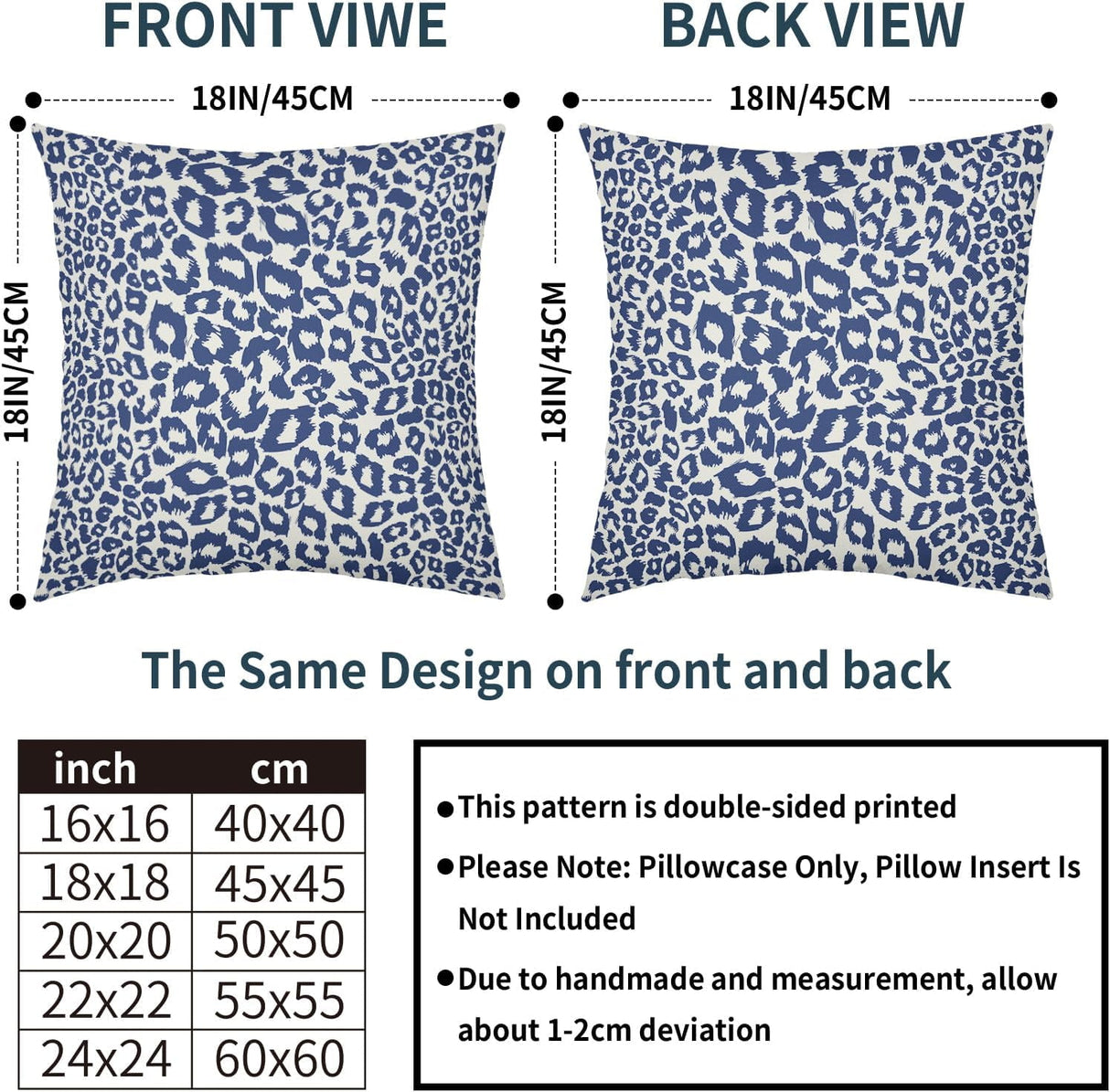 Lime Green White Leopard Print Pillow Covers 18x18 Inch Set of 2 Cheetah Animal Spots Decorative Throw Pillows For Couch Farmhouse Chinoiserie Pillow Cases Home Decor For Room Sofa Bed Porch Outdoor 18" x 18" Blue Leopard