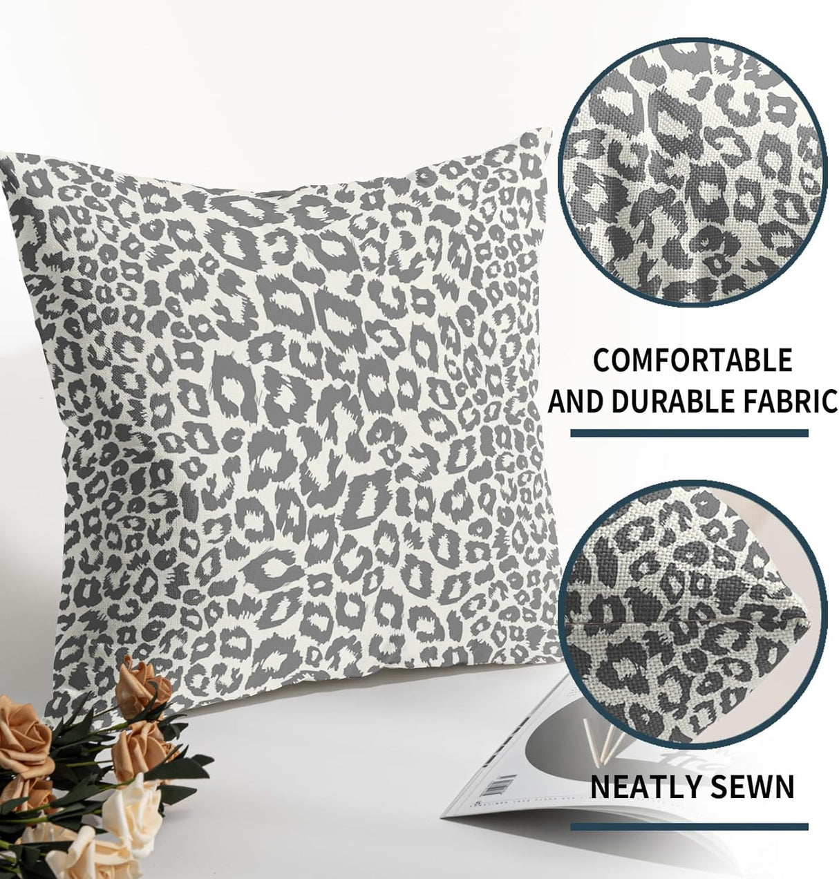 Lime Green White Leopard Print Pillow Covers 18x18 Inch Set of 2 Cheetah Animal Spots Decorative Throw Pillows For Couch Farmhouse Chinoiserie Pillow Cases Home Decor For Room Sofa Bed Porch Outdoor 20" x 20" Gray Leopard