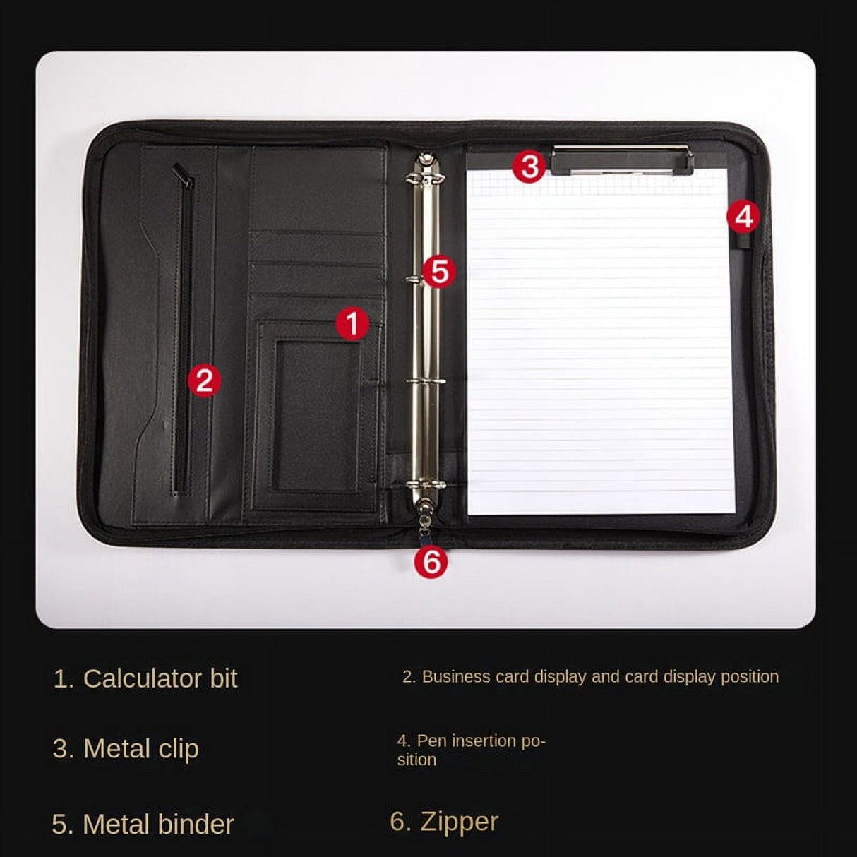 Zippered Portfolio Organizer, Leather Padfolio Binder, Professional Business Binder, Organizer for /Document (Brown)