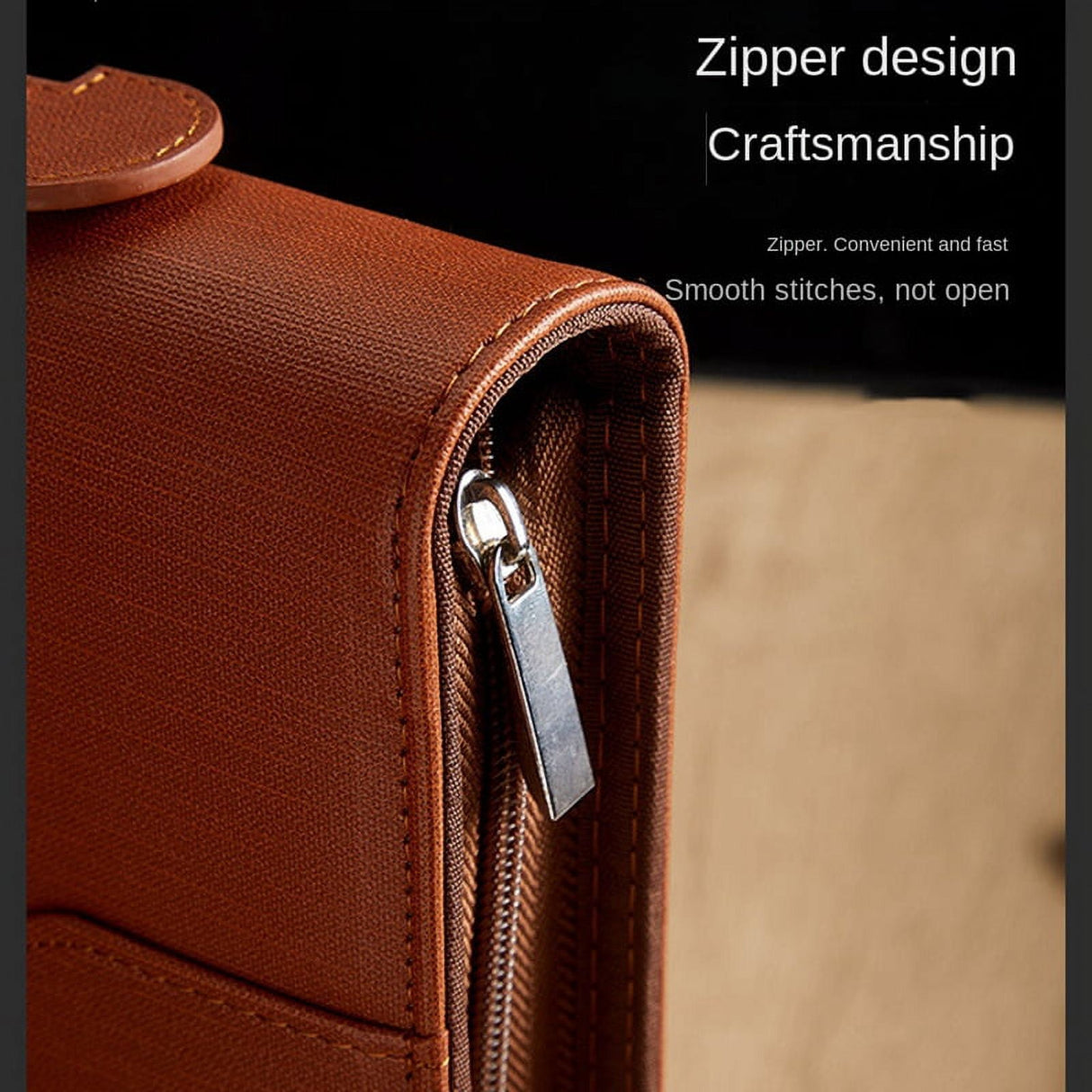 Zippered Portfolio Organizer, Leather Padfolio Binder, Professional Business Binder, Organizer for /Document (Brown)