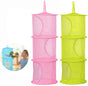 2 Pcs Hanging Mesh Stuffed Animal Storage Hammock Net, Foldable Toy Storage Organizer 3 Compartments Net for Stuffed Animals Corner for Boys, Girls, Gloves, Hats, Socks Pink-green