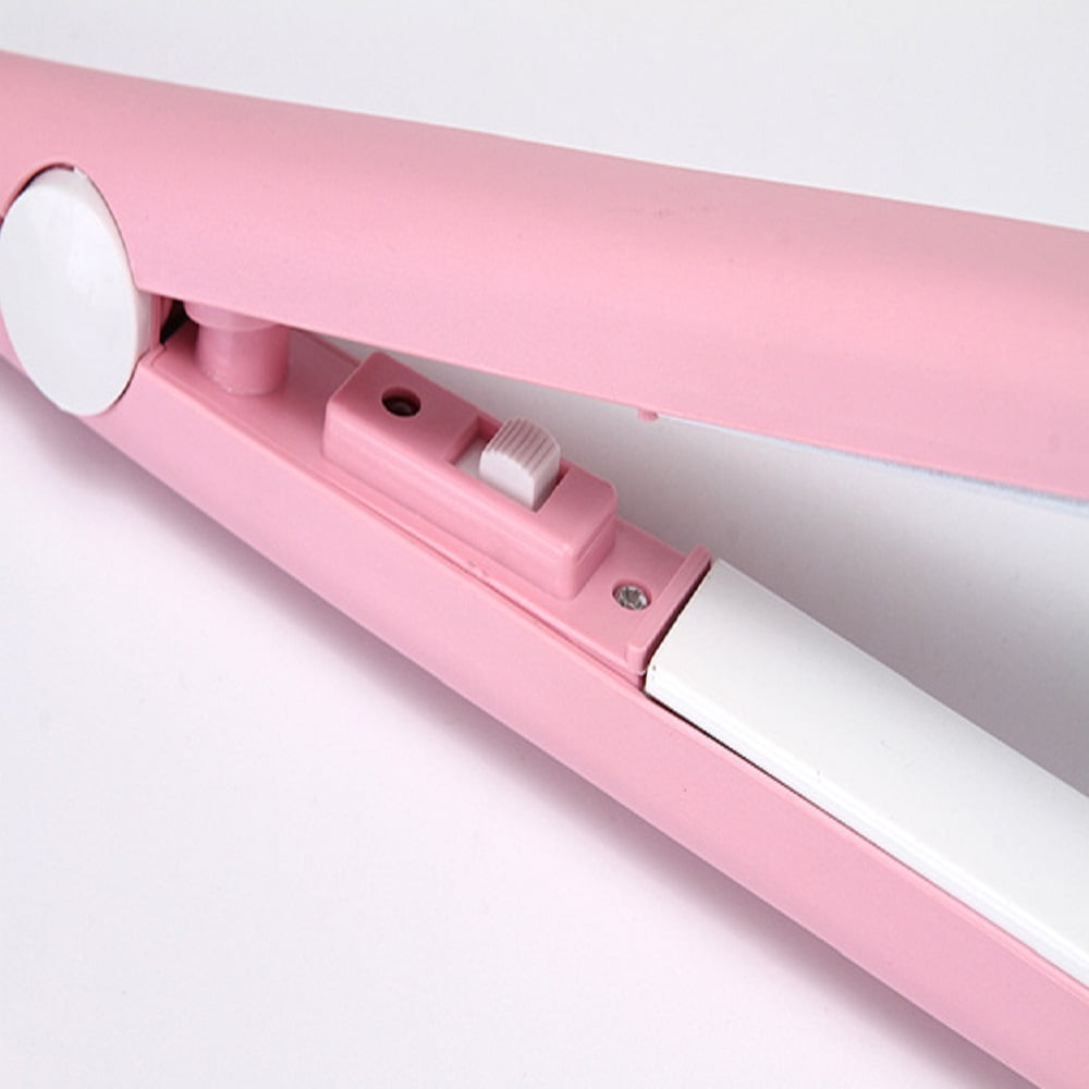 2 in 1 Hair Straightener Mini Hair Curler, Mini Hair Straightener Hairstyling Iron Heating Curler for Home or Salon Blue