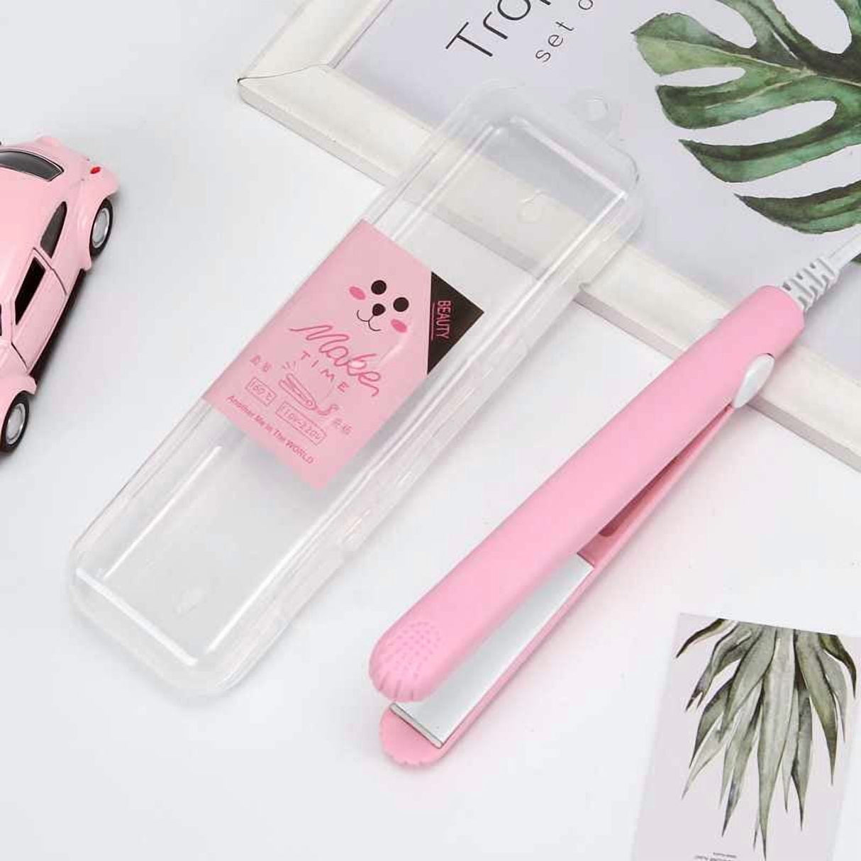 2 in 1 Hair Straightener Mini Hair Curler, Mini Hair Straightener Hairstyling Iron Heating Curler for Home or Salon Blue