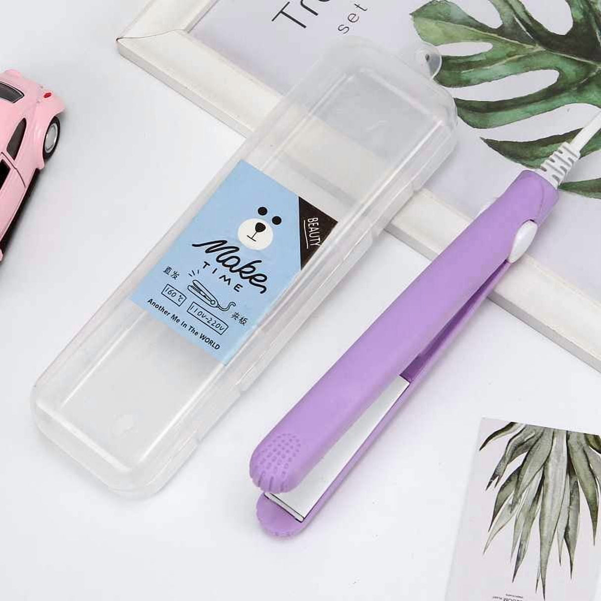 2 in 1 Hair Straightener Mini Hair Curler, Mini Hair Straightener Hairstyling Iron Heating Curler for Home or Salon Blue