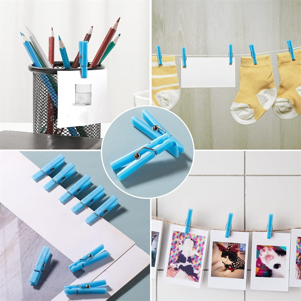 100Pcs Blue Clothes Pins for Baby Shower Game Mini Premium Plastic Clothespins Small Baby Shower Decorations for Party Gender Reveal Game DIY Blue