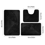 3 Pcs Bathroom Rugs, Leaves Bath Mat Toilet Mats, Soft Comfortable Non-Slip Bathroom Rug Set, Bath Mats for Bathroom, Machine Washable Bath Mat Bathroom Rug Sets, 20x31.5in, Black 3pc Gray - Side View