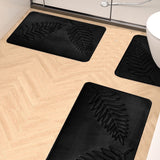 3 Pcs Bathroom Rugs, Leaves Bath Mat Toilet Mats, Soft Comfortable Non-Slip Bathroom Rug Set, Bath Mats for Bathroom, Machine Washable Bath Mat Bathroom Rug Sets, 20x31.5in, Black 3pc Gray - Rear View