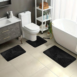 3 Pcs Bathroom Rugs, Leaves Bath Mat Toilet Mats, Soft Comfortable Non-Slip Bathroom Rug Set, Bath Mats for Bathroom, Machine Washable Bath Mat Bathroom Rug Sets, 20x31.5in, Black 3pc Green - Top-Down View
