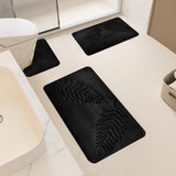 3 Pcs Bathroom Rugs, Leaves Bath Mat Toilet Mats, Soft Comfortable Non-Slip Bathroom Rug Set, Bath Mats for Bathroom, Machine Washable Bath Mat Bathroom Rug Sets, 20x31.5in, Black 3pc Green - Close-Up Angle