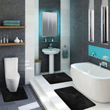 3 Pcs Bathroom Rugs, Leaves Bath Mat Toilet Mats, Soft Comfortable Non-Slip Bathroom Rug Set, Bath Mats for Bathroom, Machine Washable Bath Mat Bathroom Rug Sets, 20x31.5in, Black 3pc Navy - Low Angle