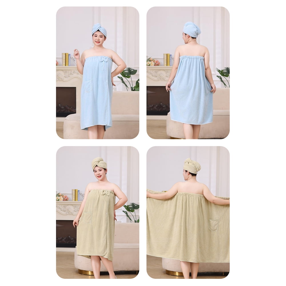 Bath Towel Wrap Women Plus Size - Adjustable Soft Microfiber Shower After Body Wraps with Hair Drying Towel Absorbent & Quick Drying for Gym Shower, Beach, Spa, Sauna Blue