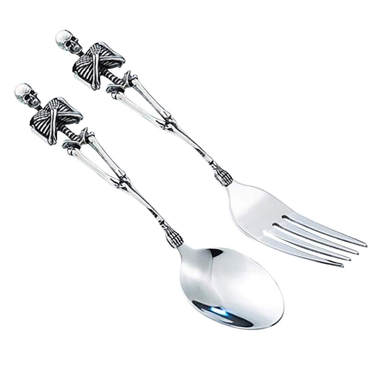 Stainless Steel Skeleton Skull Spoon and Fork Flatware Tableware Gifts for Halloween Easter and Christmas (Spoon) A