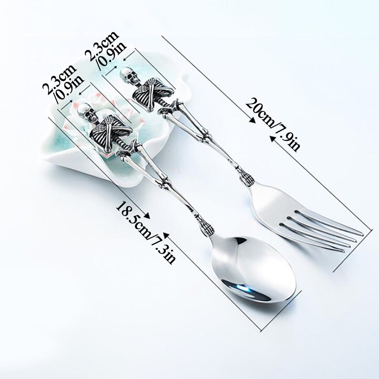 Stainless Steel Skeleton Skull Spoon and Fork Flatware Tableware Gifts for Halloween Easter and Christmas (Spoon) A