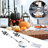 Stainless Steel Skeleton Skull Spoon and Fork Flatware Tableware Gifts for Halloween Easter and Christmas (Spoon) A - Top-Down View