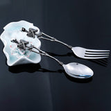 Stainless Steel Skeleton Skull Spoon and Fork Flatware Tableware Gifts for Halloween Easter and Christmas (Spoon) A