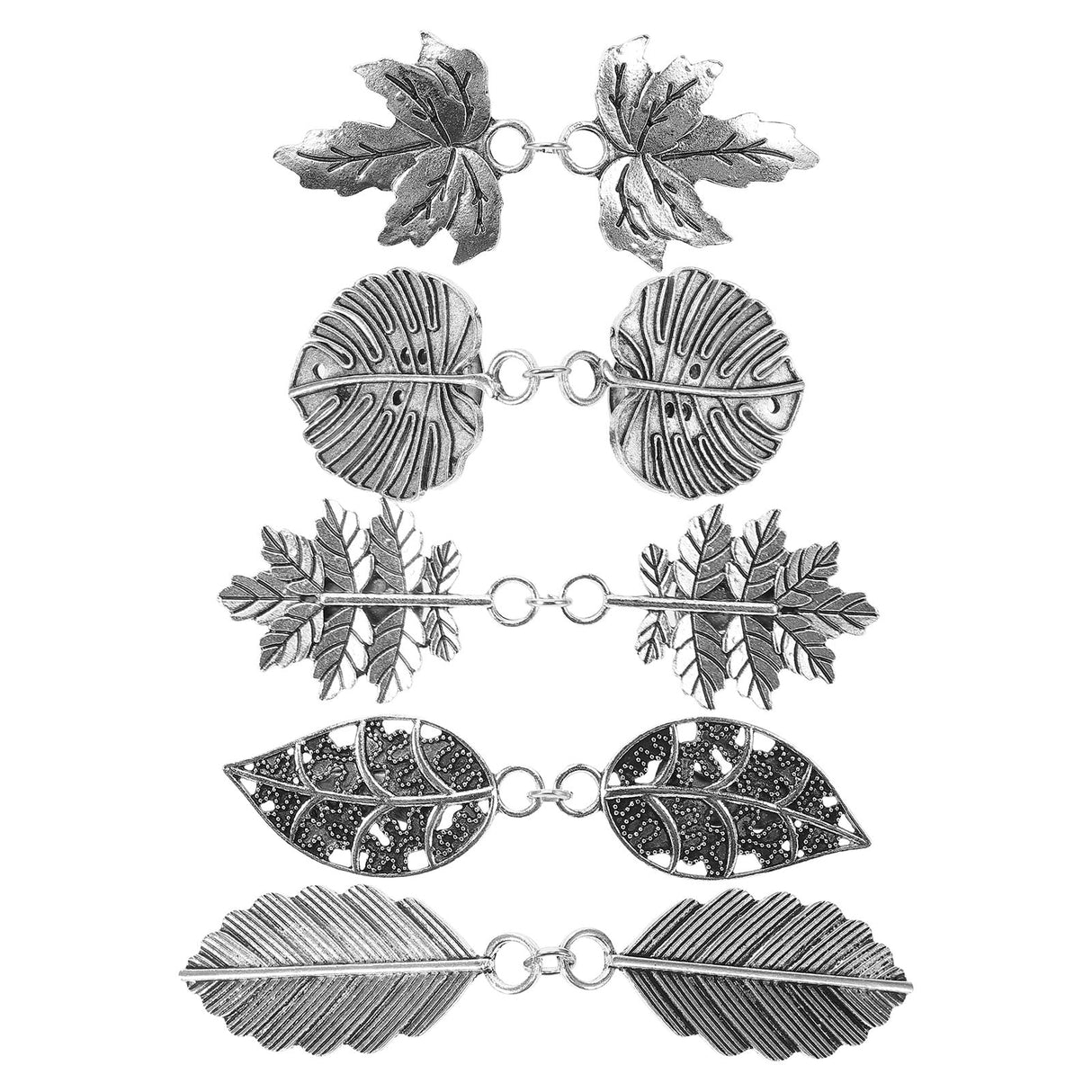 5pcs Metal Leaf Sweater Clips Cinch Clips for Cardigans Dress Shawls Collar Accessories 9.00X1.80X0.70CM Silver