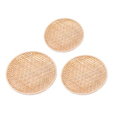 Set of 3 Shallow Baskets with Woven Trays - Multi-Purpose Fruit, Vegetable, Dessert Serving and Wall Decor Traditional Chinese Style