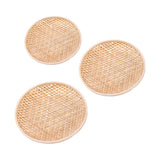Set of 3 Shallow Baskets with Woven Trays - Multi-Purpose Fruit, Vegetable, Dessert Serving and Wall Decor Traditional Chinese Style