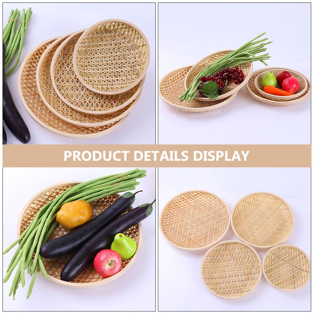 Set of 3 Shallow Baskets with Woven Trays - Multi-Purpose Fruit, Vegetable, Dessert Serving and Wall Decor Traditional Chinese Style