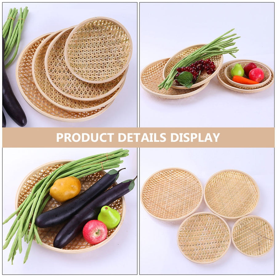 Set of 3 Shallow Baskets with Woven Trays - Multi-Purpose Fruit, Vegetable, Dessert Serving and Wall Decor Traditional Chinese Style