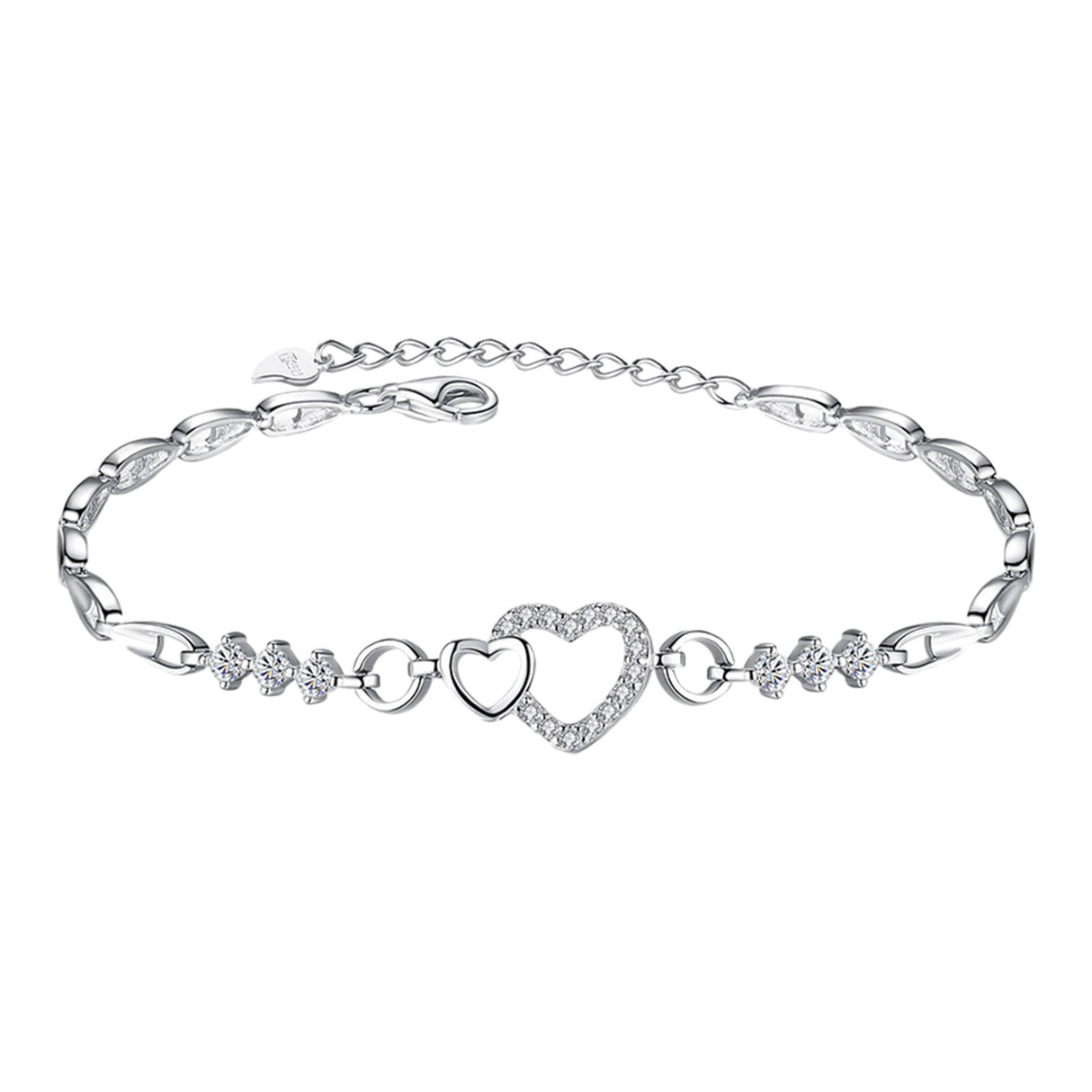 Amethyst Plated 925 Bracelet Love Heart-shaped Hand Jewelry Female Zircon Heart To Heart Jewelry , Birthday Gifts, Fits 16-19cm wrist circumference