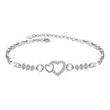 Amethyst Plated 925 Bracelet Love Heart-shaped Hand Jewelry Female Zircon Heart To Heart Jewelry , Birthday Gifts, Fits 16-19cm wrist circumference - Front View