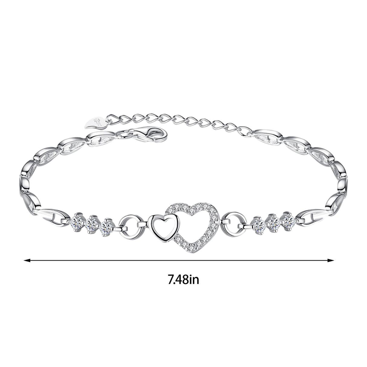 Amethyst Plated 925 Bracelet Love Heart-shaped Hand Jewelry Female Zircon Heart To Heart Jewelry , Birthday Gifts, Fits 16-19cm wrist circumference
