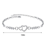 Amethyst Plated 925 Bracelet Love Heart-shaped Hand Jewelry Female Zircon Heart To Heart Jewelry , Birthday Gifts, Fits 16-19cm wrist circumference