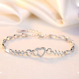 Amethyst Plated 925 Bracelet Love Heart-shaped Hand Jewelry Female Zircon Heart To Heart Jewelry , Birthday Gifts, Fits 16-19cm wrist circumference