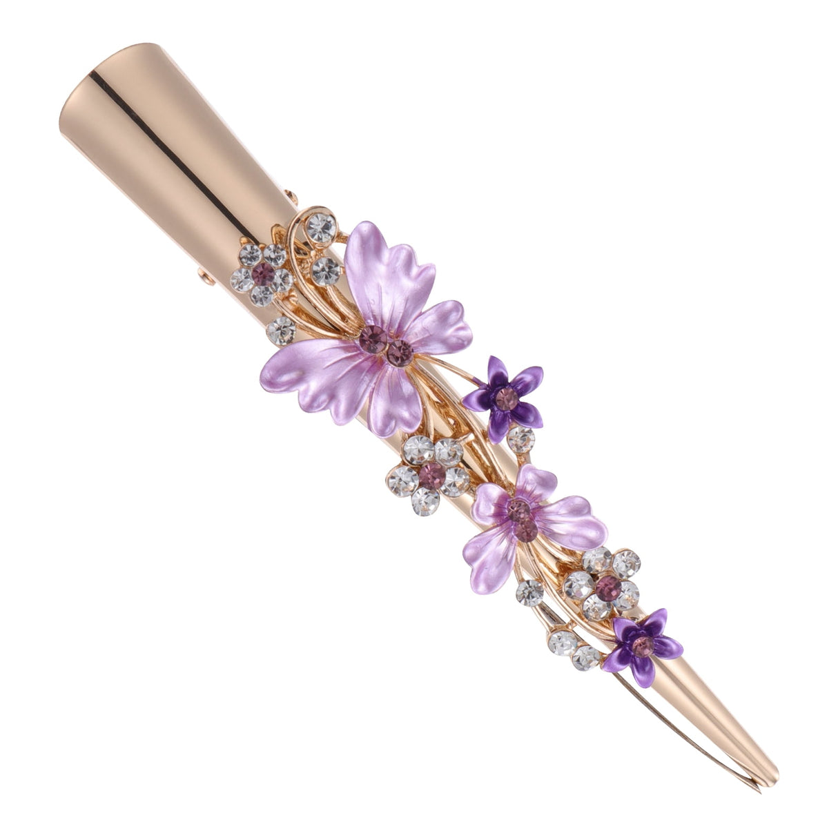 Metal Flower Clip Large Hair Barrettes Rhinestone Alligator Hair Clips for Women Accessories Party Festival Style Purple