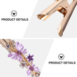 Metal Flower Clip Large Hair Barrettes Rhinestone Alligator Hair Clips for Women Accessories Party Festival Style Purple - Low Angle