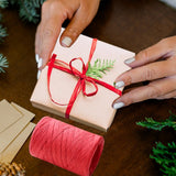 Raffia Ribbon, Christmas Gift Wrapping Raffia Paper String Ribbon Packing Paper Twine for Craft DIY Supply Christmas, 328ft Red - Rear View