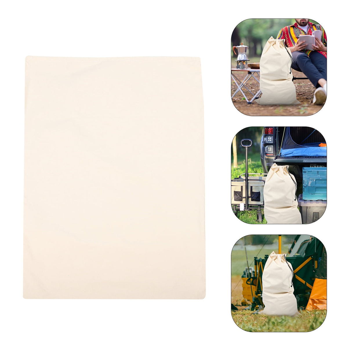 Large Capacity Canvas Drawstring Camping Bag, Outdoor Packing Sack for Hiking, Travel, and Sports 120.00X74.00X0.10CM Beige