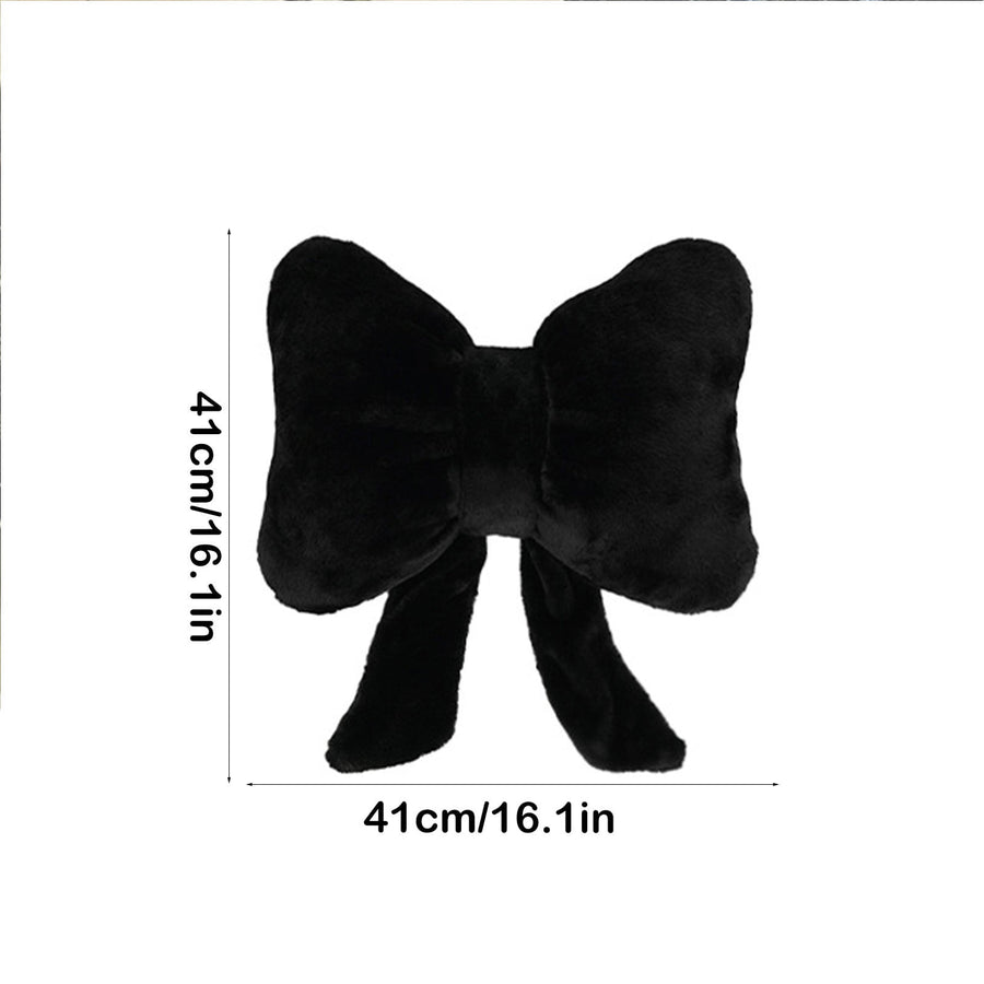 Bow Shaped Throw Pillow Soft Stuffed Bow Christmas Decorations Soft Furry Bow Throw Pillows Cute Bowknot Plush Pillow Home Decor for Couch Living Room Bed Black