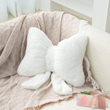 Bow Shaped Throw Pillow Soft Stuffed Bow Christmas Decorations Soft Furry Bow Throw Pillows Cute Bowknot Plush Pillow Home Decor for Couch Living Room Bed White - Side View